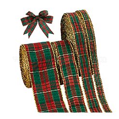 Красная и зеленая клетчатая новогодняя лента из поликоттона&nbsp;OCOR-PH0005-70