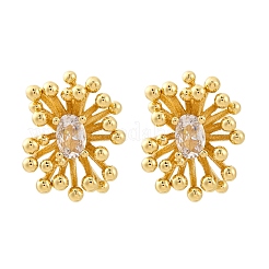 Серьги-гвоздики из латуни с прозрачным кубическим цирконием в виде цветка&nbsp;EJEW-R025-22G