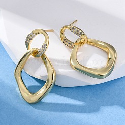 Серьги-гвоздики с ромбами из латуни с микропаве из прозрачных кубических цирконий&nbsp;EJEW-R025-12G