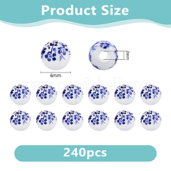 240 шт. фарфоровые керамические бусины ручной работы с цветочным принтом&nbsp;PORC-DC0001-13
