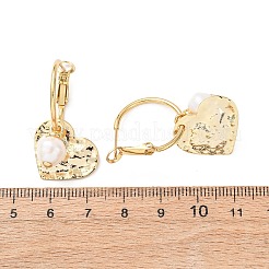Серьги-кольца в форме сердца из латуни с натуральным жемчугом&nbsp;EJEW-Z159-03G