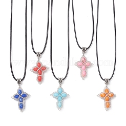 Окрашенная синтетическая императорская яшма с подвеской-крестом из стеклянных бусин&nbsp;NJEW-MZ00138