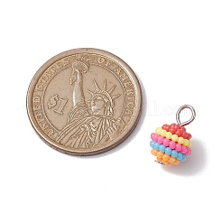 Круглые подвески из смолы цвета радуги с восковой ягодой и железными петлями платинового цвета&nbsp;PALLOY-JF02774