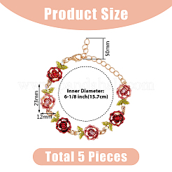 5шт. 5-цветный набор браслетов-цепочек из сплава в виде розы со стразами&nbsp;BJEW-FI0001-63