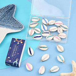 24 шт. подвески из двух цветов: натуральные ракушки каури и стеклянные бусины&nbsp;FIND-SC0019-11