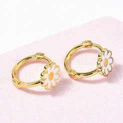 Серьги-кольца из латуни с эмалью в виде маргаритки для женщин&nbsp;EJEW-G434-02G