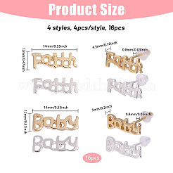 16 шт. 4 стильных латунных серег-гвоздиков со словом веры и ребенком для женщин&nbsp;KK-CA0002-44