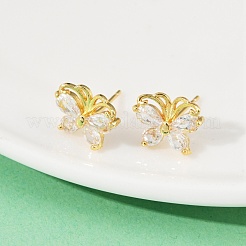 Серьги-гвоздики с бабочками из латуни с микропаве из прозрачных кубических цирконий&nbsp;EJEW-U064-01G