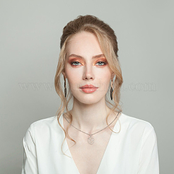 2 шт. 2 цвета 304 нержавеющая сталь полые ожерелья с подвесками в виде розы комплект для женщин&nbsp;NJEW-AN0001-87