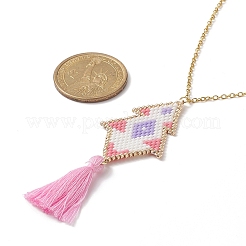 Ромб ручной работы ткацкий станок узор стеклянные семена подвески ожерелья с кисточкой&nbsp;NJEW-MZ00012