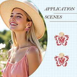 Серьги-гвоздики с подвесками из акрила и бабочки с латунным принтом&nbsp;EJEW-TA00674