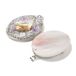 Большие подвески в стиле барокко из натуральной пресноводной ракушки из полимерной глины со стразами&nbsp;BSHE-P033-14B