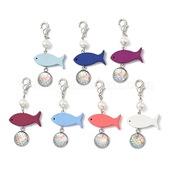 Плоские круглые подвески с рыбьей чешуей из нержавеющей стали 304 и смолы&nbsp;HJEW-JM04042