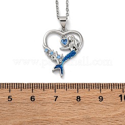 Женские ожерелья с подвеской в виде сердца русалки из латуни и синего кубического циркония&nbsp;LS-NJEW-C067-04P