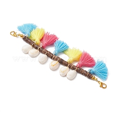 Кисточка из натурального кокоса и поликоттона и подвеска из натуральной ракушки каури&nbsp;HJEW-JM03666