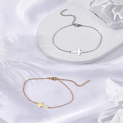 2шт 2 цвета 201 нержавеющая сталь тросовые цепи браслеты для женщин мужчин&nbsp;BJEW-LP0001-46