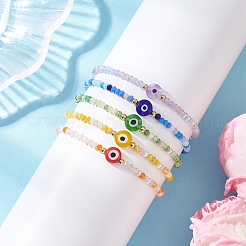 Браслеты ручной работы из лэмпворка и стеклянных бусин от сглаза для женщин&nbsp;BJEW-JB12510