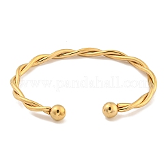 Ионное покрытие (IP) витые браслеты-манжеты из нержавеющей стали 304 для женщин&nbsp;BJEW-P331-08G