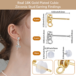 8 пара двухцветных сережек-гвоздиков с микропаве из прозрачного кубического циркония из латуни&nbsp;ZIRC-BBC0003-17