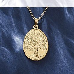Овальное дерево жизни ожерелья из нержавеющей стали 304&nbsp;NJEW-M096-10G