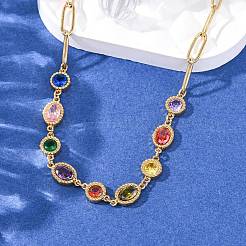 Ожерелья из нержавеющей стали 304 с цветными кубическими цирконами&nbsp;NJEW-A051-06G