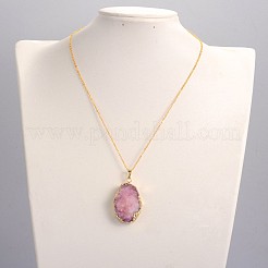 Моде дизайн латунные естественно druzy агат кулон ожерелье&nbsp;NJEW-JN01138