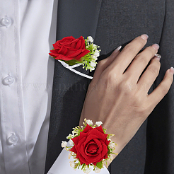 Наборы из искусственных цветов из шелковой ткани и пластикового искусственного жемчуга для запястья и бутоньерки&nbsp;AJEW-DJ0005-64B