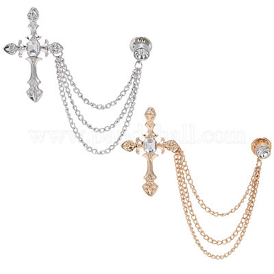 2 шт. 2 цвета религиозный крест подвесная брошь-цепочка со стразами&nbsp;JEWB-SP0001-06-1