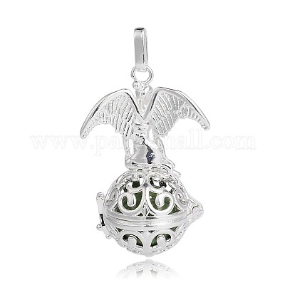 Серебряные позолоченные латунные полые круглые подвески в клетке&nbsp;LS-KK-J248-05S-1