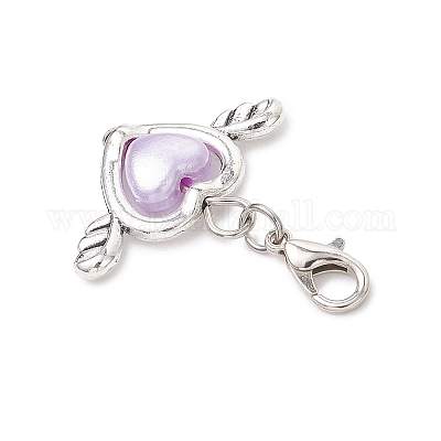 Акриловые подвески в форме сердца и крыла с имитацией жемчуга HJEW-JM03667-1