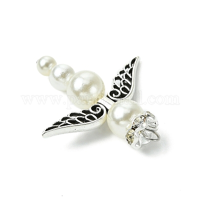 Бусины из искусственного жемчуга из АБС-пластика с латунными бусинами-разделителями из стразов и бусинами из сплава в тибетском стиле и бусинами из сплава в тибетском стиле PALLOY-JF03280-02-1