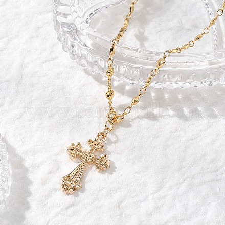 Женские ожерелья из латунной цепочки с подвеской в виде креста из сплава NJEW-JN05617-1