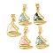 Brass Enamel Pendants, Ship Charms, with Natural Shell, Long-Lasting Plated, Rack Plating, Real 18K Gold Plated, 18x13.5x2.5mm, Hole: 4.5x3.5mm