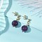 Natural Amethyst Round Beads & 304 Stainless Steel Components Dangle Earrings for Women, Golden, 24.5x28mm