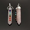 Yoga Chakra Jewelry Platinum Plated Brass Gemstone Double Terminated Pointed Big Pendants, Rose Quartz, 58x17x16mm, Hole: 7x6mm