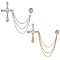2Pcs 2 Colors Religion Cross Hanging Chain Brooch with Rhinestone, Alloy Pin for Men's Suit Shirt Collar, Platinum & Light Gold, 33~48mm, 1pc/color