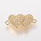 Brass Micro Pave Cubic Zirconia Links, Heart with Heart, Golden, 18x8x2.5mm, Hole: 1mm