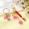 2 Styles Butterfly & Rose Synthetic Coral & Alloy Acrylic/Enamel Pendant Decorations, with Glass Pearl Beads and Iron Rolo Chain, with Iron Split Key Rings, Flamingo, 68~108mm