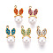 Ion Plating(IP) 304 Stainless Steel Charms, with Rhinestone & ABS Imitation Pearl, Real 14K Gold Plated, Rabbit, Mixed Color, 14.5x7x6mm, Hole: 1.2mm