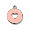 304 Stainless Steel Enamel Charms, Flat Round with Hollow Heart Charm, Stainless Steel Color, Misty Rose, 12x10x1mm, Hole: 1mm