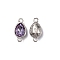 Alloy Glass Links, Connector Charms, Platinum, Teardrop, Light Amethyst, 18x9x4.5mm, Hole: 2mm