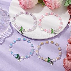 Двухцветные двухцветные браслеты из искусственного нефрита с тюльпанами&nbsp;BJEW-JB10684