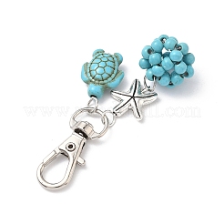 Подвесные украшения из черепахи и круглой синтетической бирюзы&nbsp;HJEW-JM03277-01