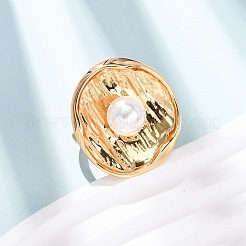 Регулируемые латунные кольца-манжеты с жемчужными элементами из АБС-пластика&nbsp;RJEW-G368-06G