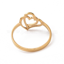 Кольцо из нержавеющей стали 201 с ионным покрытием (IP) в форме двойного сердца&nbsp;RJEW-J051-03G
