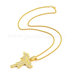 Ожерелье с подвеской в форме пистолета из прозрачного кубического циркония и веревочными цепями из сплава&nbsp;LS-NJEW-E101-04G