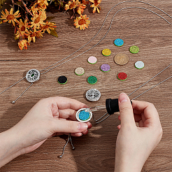 2 шт. 2 стиля регулируемый полый плоский круглый диффузор из нержавеющей стали медальон кулон лариат ожерелья&nbsp;NJEW-PH0001-49