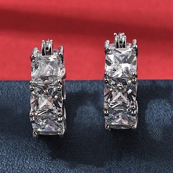 Квадратные серьги-кольца из латуни с микропаве из прозрачных кубических цирконий&nbsp;EJEW-H108-07P