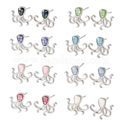 Серьги-гвоздики с осьминогом из латуни и эмали&nbsp;EJEW-I322-01P