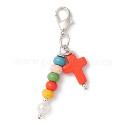 Крест и круглый кулон из синтетической бирюзы&nbsp;HJEW-JM01174